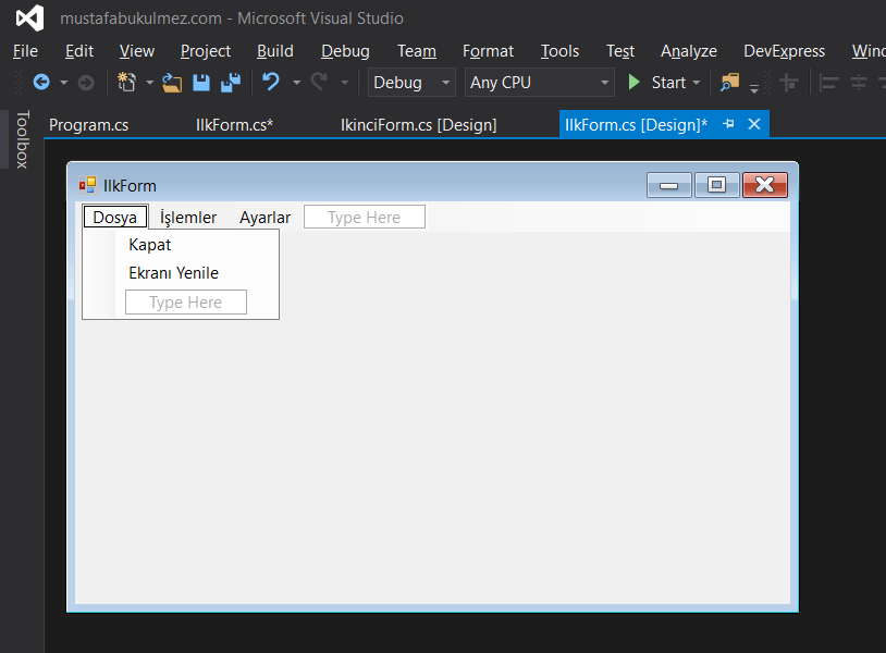 c# menustrip kullanımı