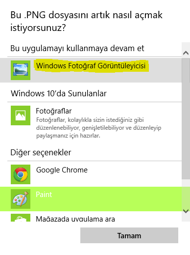 Windows 10 da Fotoğraf Görüntüleyicisini Açmak