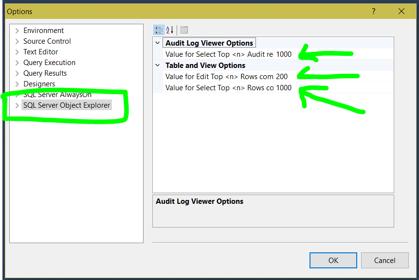 sql management studio select top row change 2
