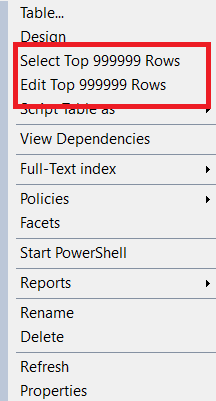 sql management studio select top row change 3