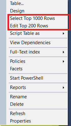 sql management studio select top row change