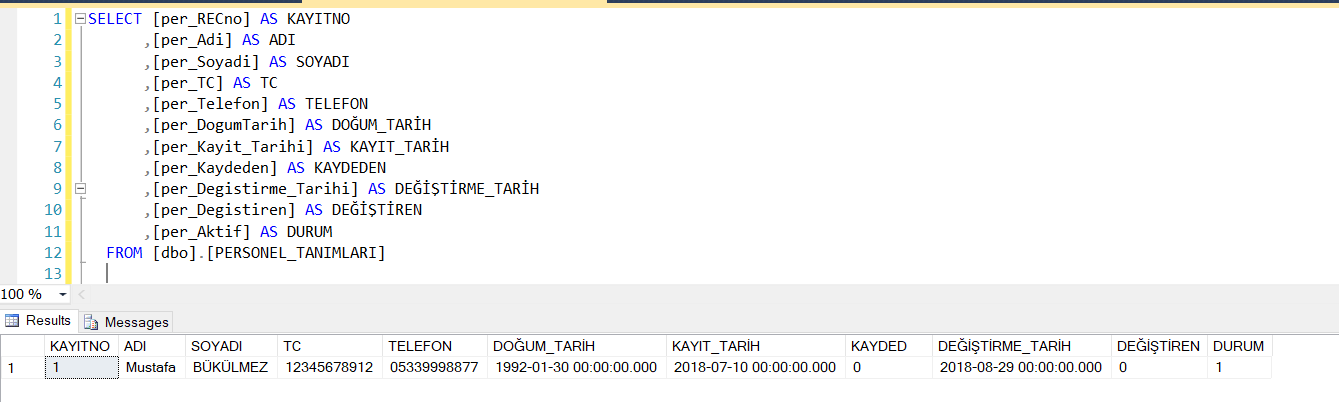sql select as kullanımı