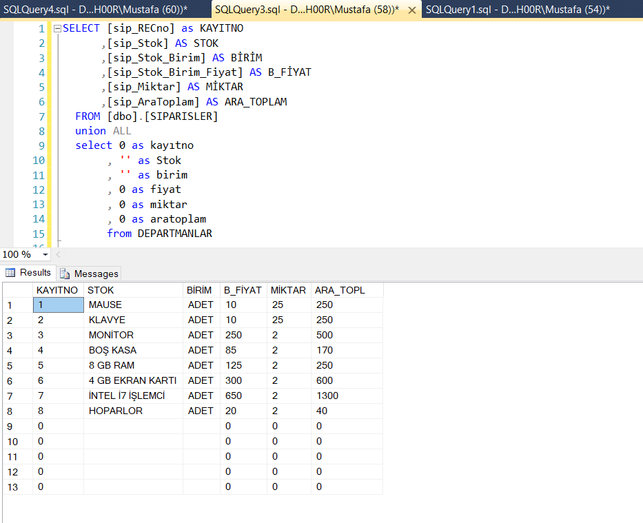 sql union all kullanımı