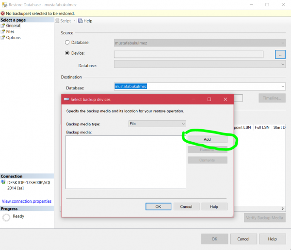 sql server restore database 1