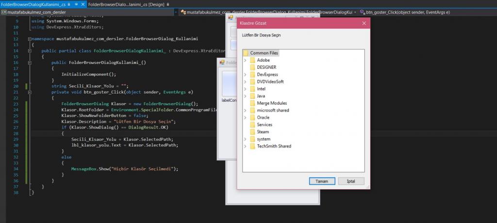 c# folderbrowserdialog kullanımı