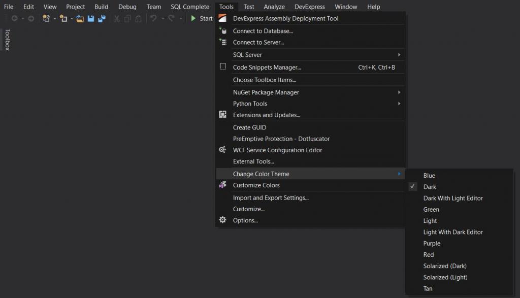 VS 2015 color theme installed