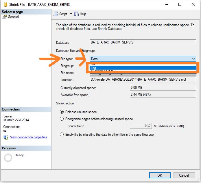 TASK Üzerinden Shrink Yapma 2
