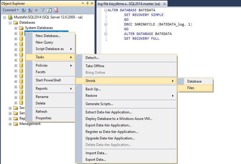 TASK Üzerinden Shrink Yapmak