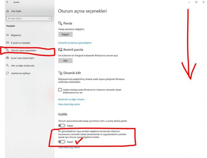 Windows 10 Kaldığın Yerden Devam Etme Özelliğini Kapatma 2