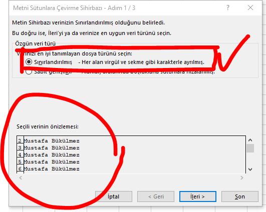 Metni Sütunlara Dönüştür 2