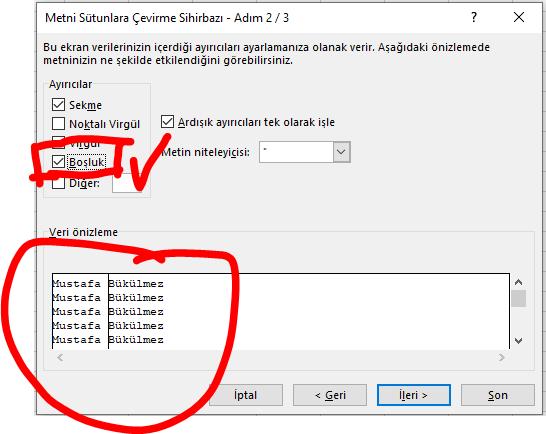 Metni Sütunlara Dönüştür 3