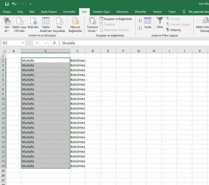 Metni Sütunlara Dönüştür 5