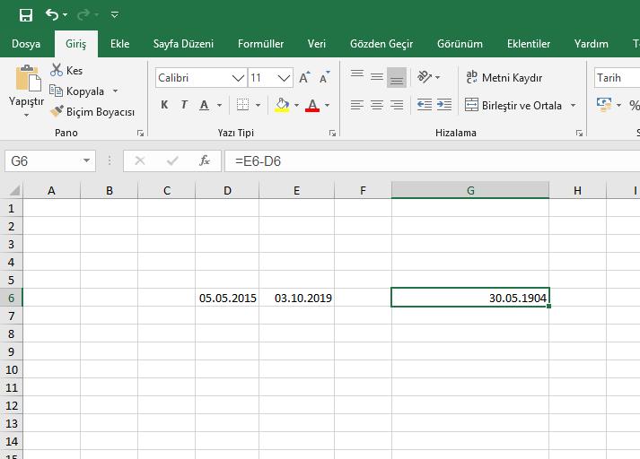 Excel - İki Tarih Arası Fark Bulma