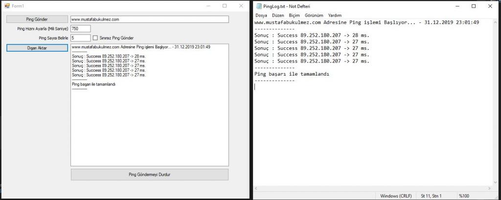 C# Ping Gönderme