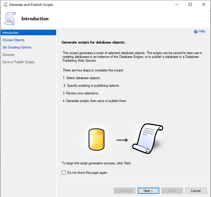 SQL Database Create Script Oluşturmak  -Wizard-Intro