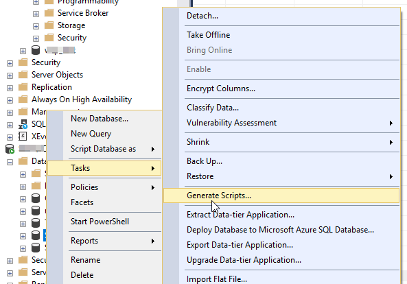 SQL Database Create Script Oluşturmak