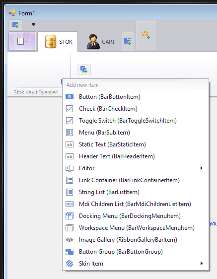 devexpress ribbonmenu add item 2