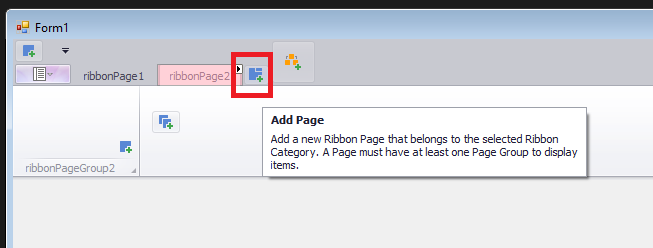devexpress ribbonmenu add page