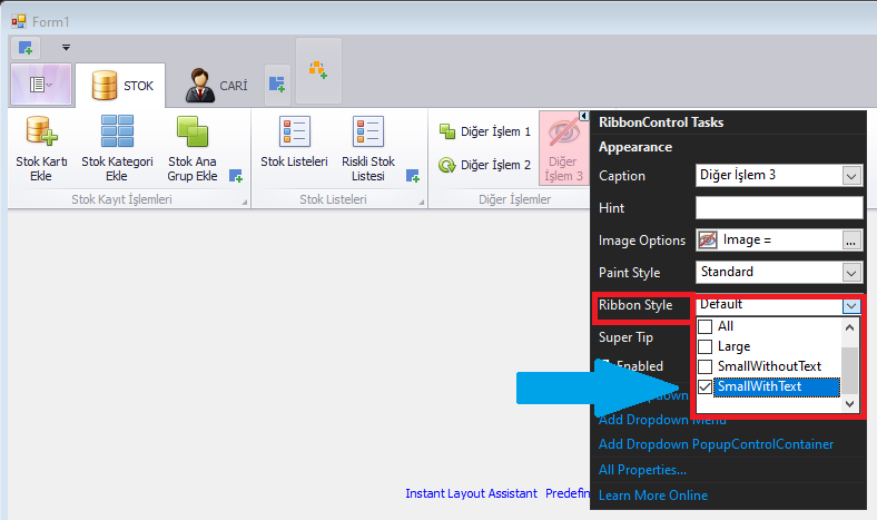 devexpress ribbonmenu item properties 4