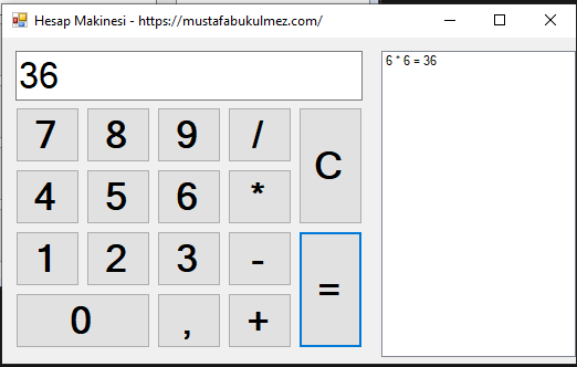 C# Hesap Makinesi Yapma