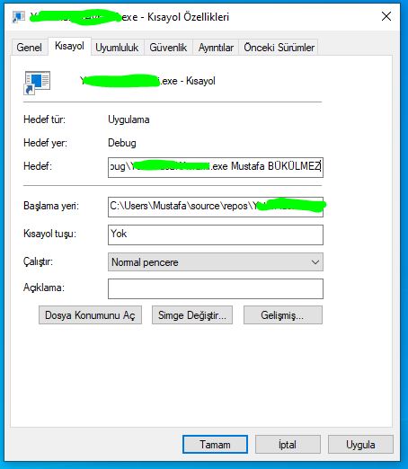 C# açılışa parametre verme