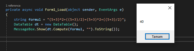C# Formül Hesaplama İşlemi