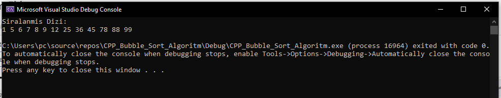 Bubble sort - kabarcık sıralama cpp 2