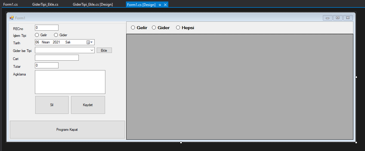 C# Gelir Gider Takip Uygulaması