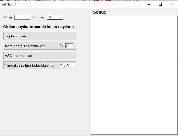 C# İki Sayı Arasındaki 3e ve 5e Bölünen Sayıları Bulmak
