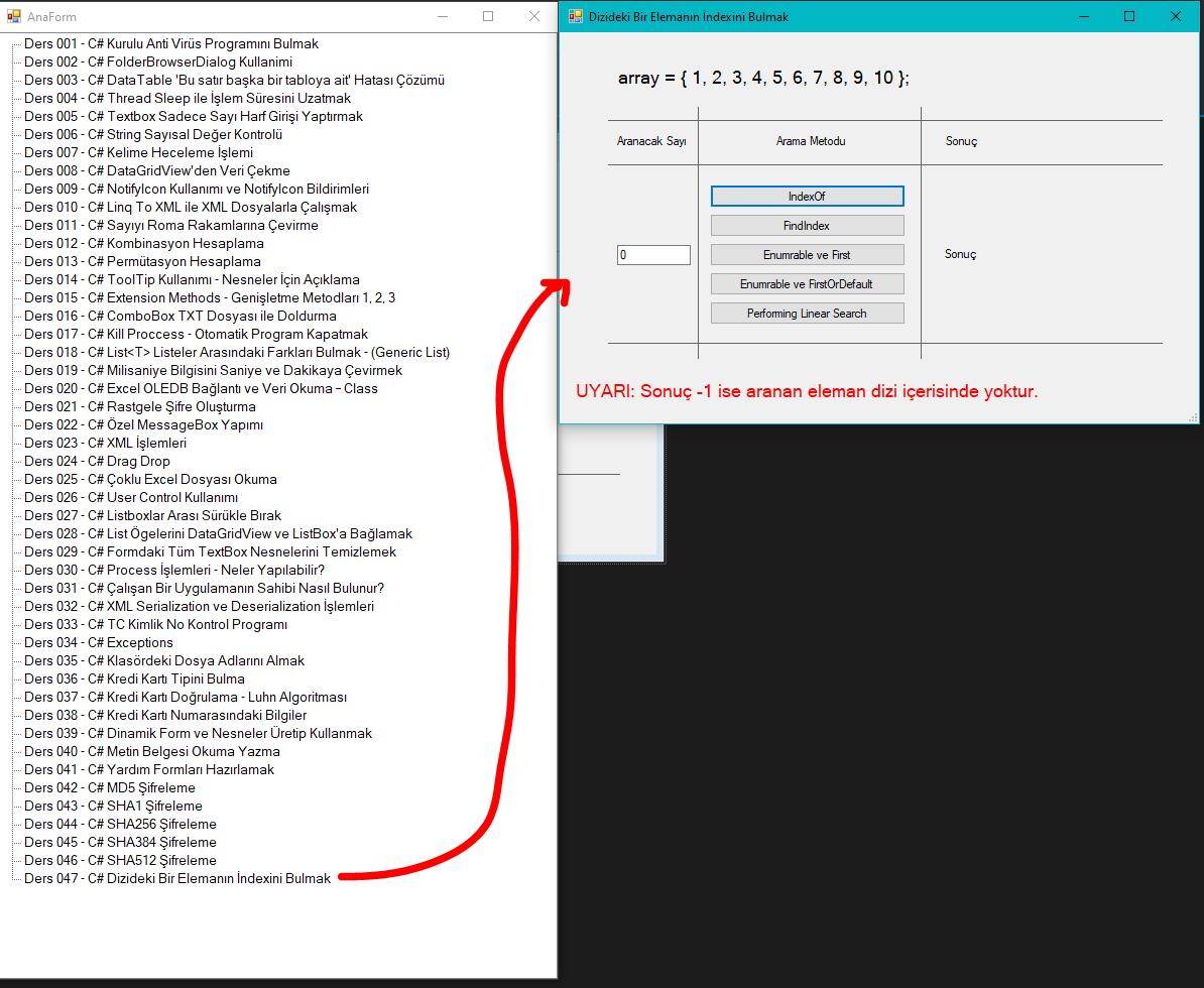 C# Dizi İçerisinde Arama Yapmak