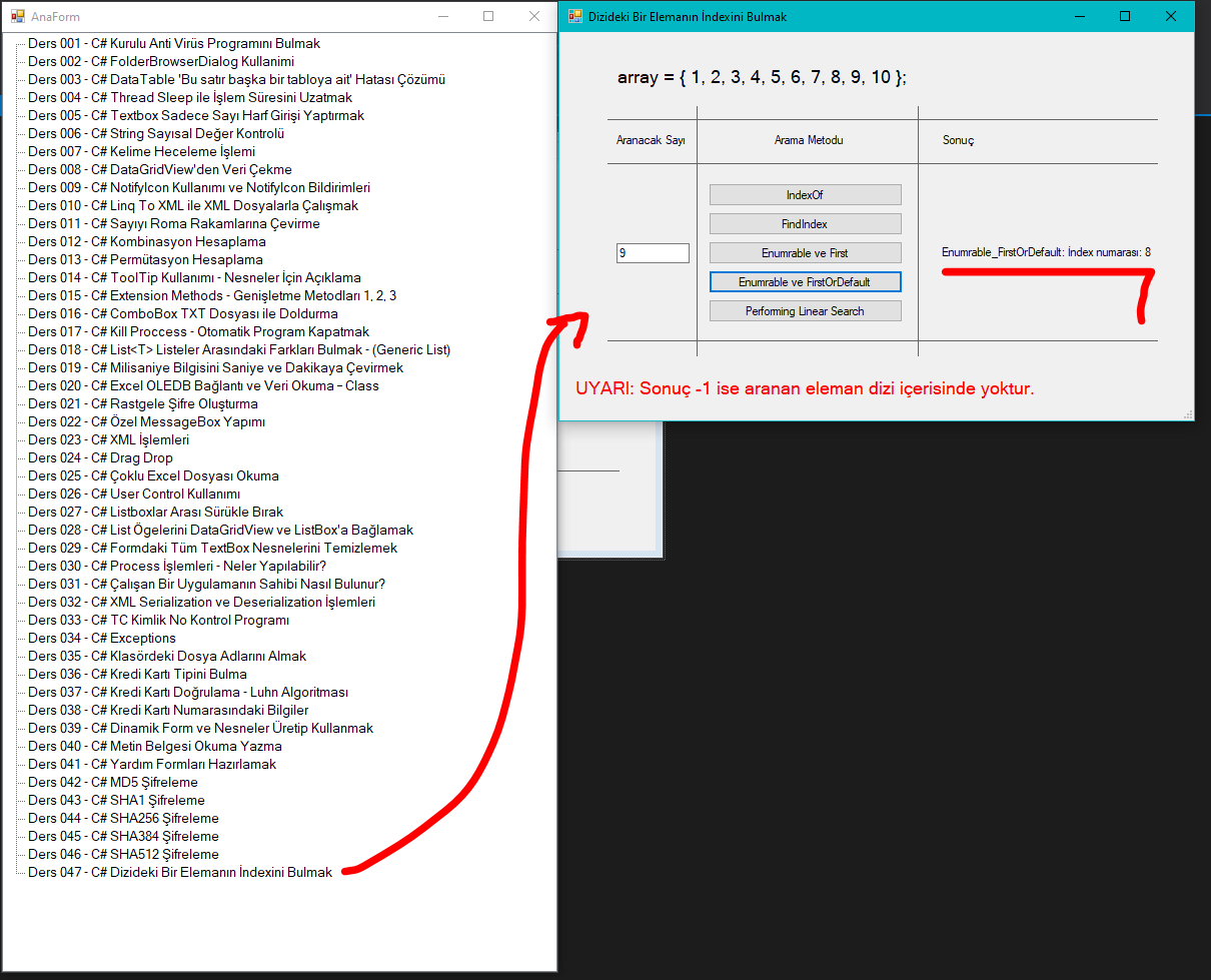 C# Dizi İçerisinde Arama Yapmak