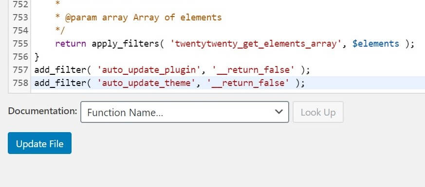 tema ve eklenti güncellemesi engelleme